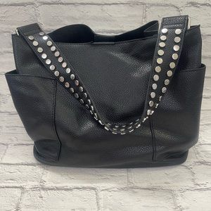 Black Faux Leather Tote with Silver Grommet Details